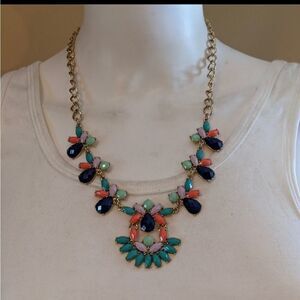 Vintage goldtone chain & colorful bead rhinestone necklace